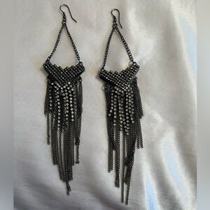 Gunmetal, silver, and rhinestone chandelier earrings